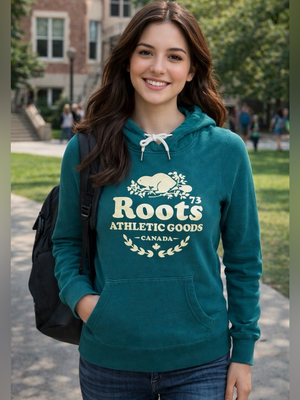 ROOTS Canada - Teal Hoodie. Kangaroo pocket. Size XS